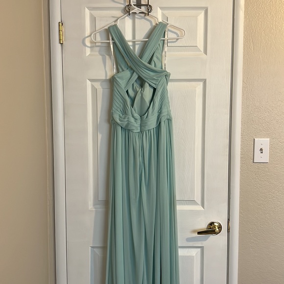 David’s Bridal Mesh Long Bridesmaid Dress With Crisscross Back - Picture 2 of 4